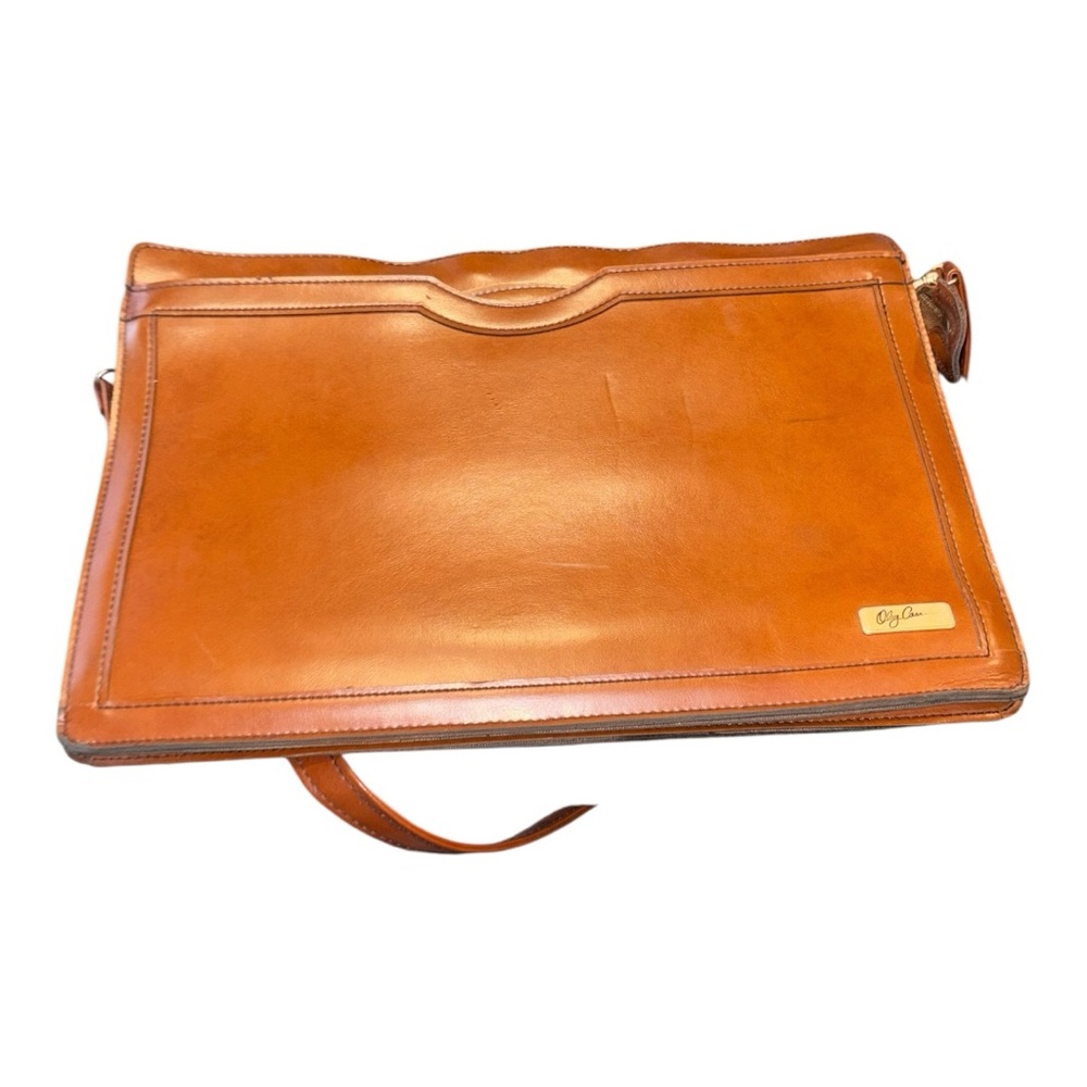 Oleg Cassini Vintage Brown Leather Attaché Briefcase Messenger Bag BP4